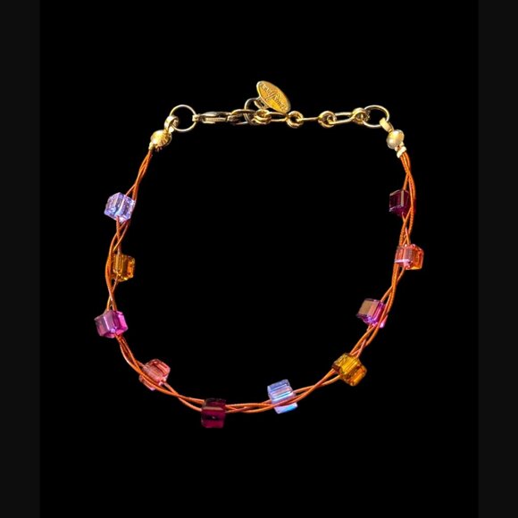 Etalon Jenavi Gold Tone Wire Wrap Square Crystal Size 7.25" Bracelet - Picture 2 of 9